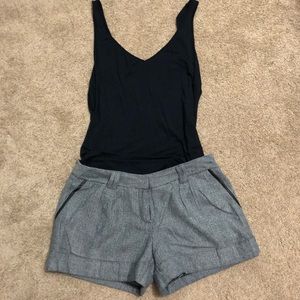 Lined ‘tweed’ shorts with faux leather trim